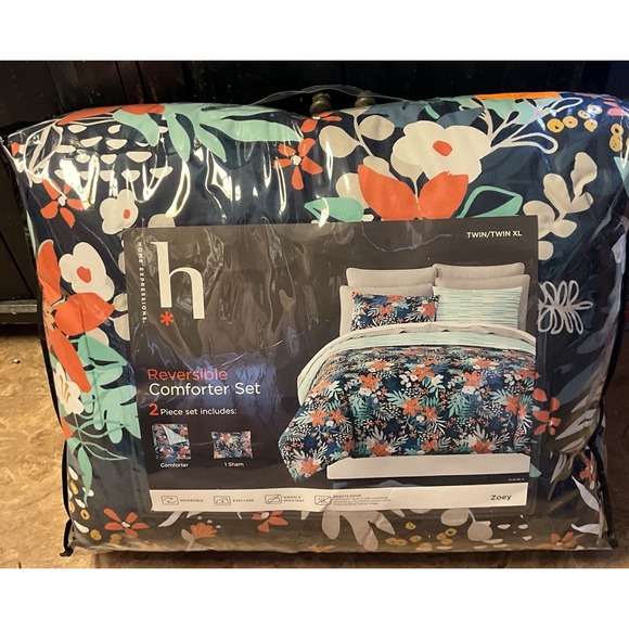 Reversible Twin XL Comforter Set - New - 2 Piece Set Comforter & Sham - Picture 1 of 7